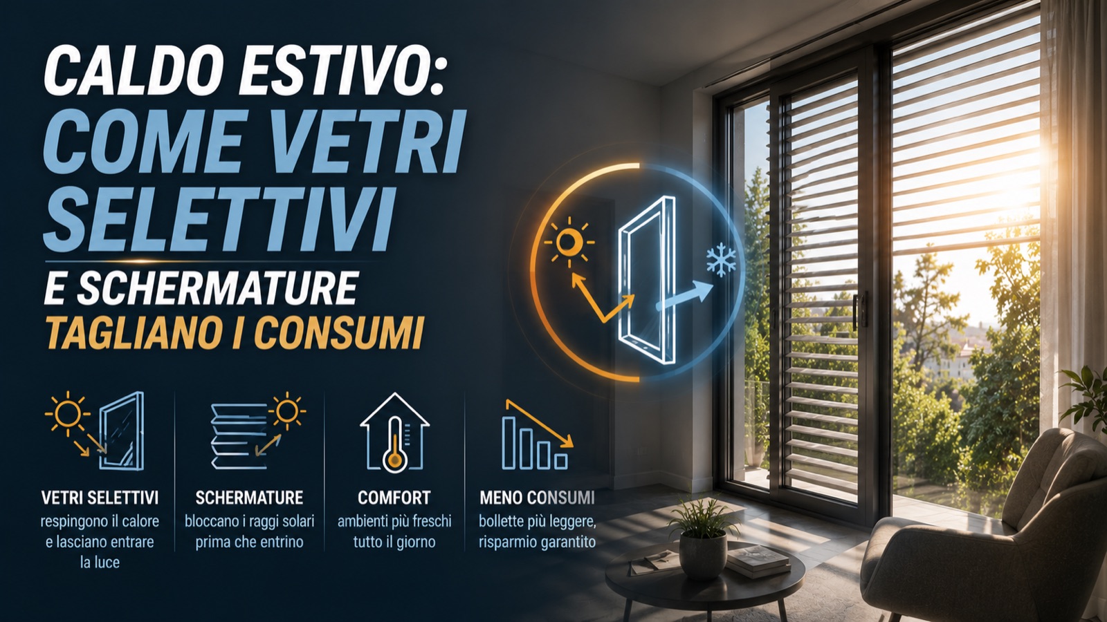 Caldo estivo: come vetri selettivi e schermature tagliano i consumi