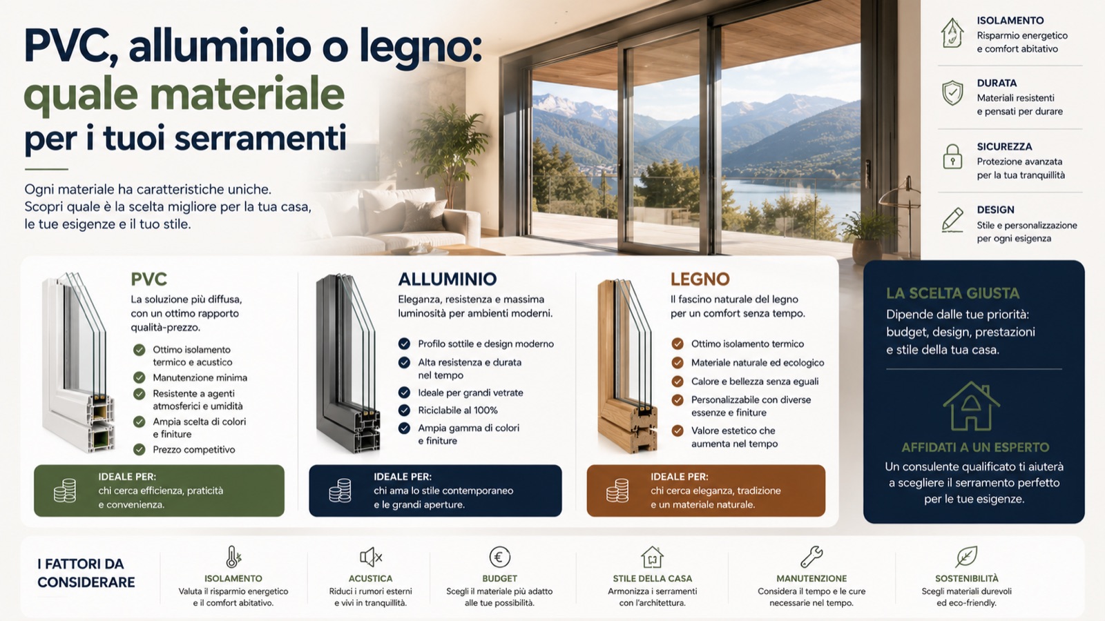 PVC, alluminio o legno: quale materiale per i tuoi serramenti